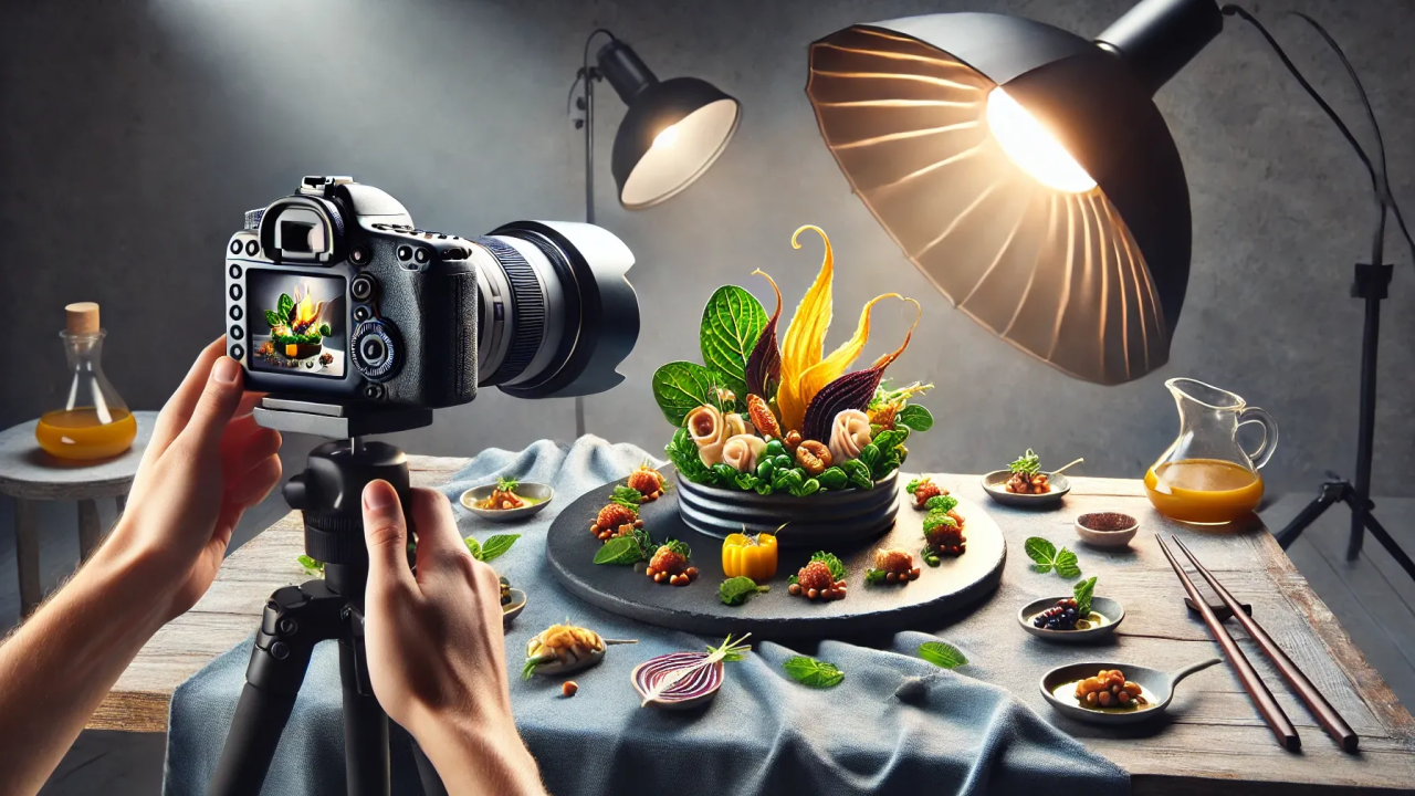 Una persona preparando una imagen a un plato de comida