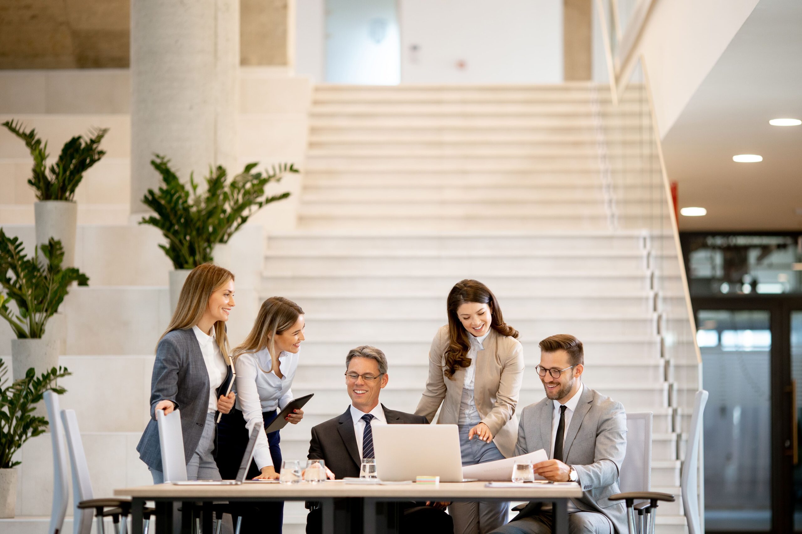 a group of people around a table
